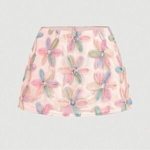 Floral Embroidered Skirt - Multicolor
